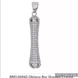 Breuning 925 Sterling Silver Crystal Oblong Bar Pendant Necklace NWT